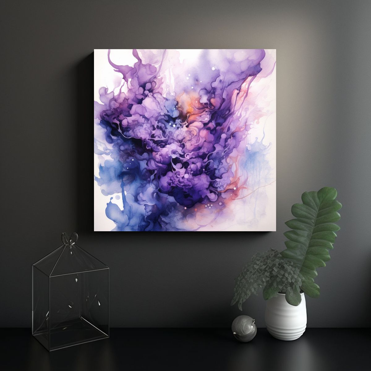 GENERICO - Cuadro Abstracto Energía Púrpura Caótica En 70x70 Cm