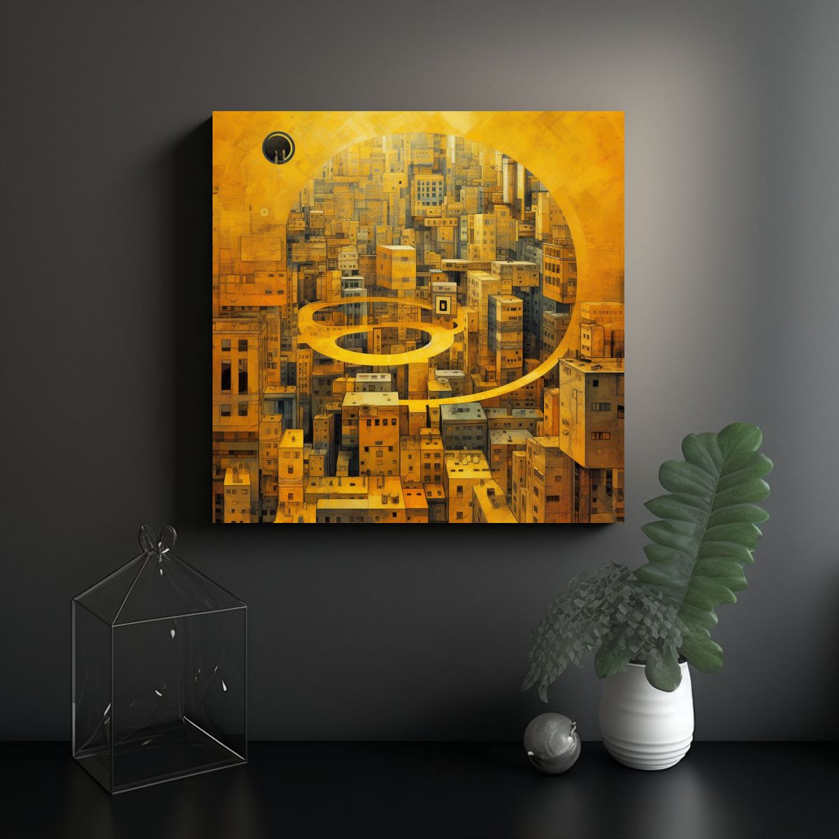GENERICO - Cuadros Decorativos Cocina Amarilla Con Círculos 70x70 Cm