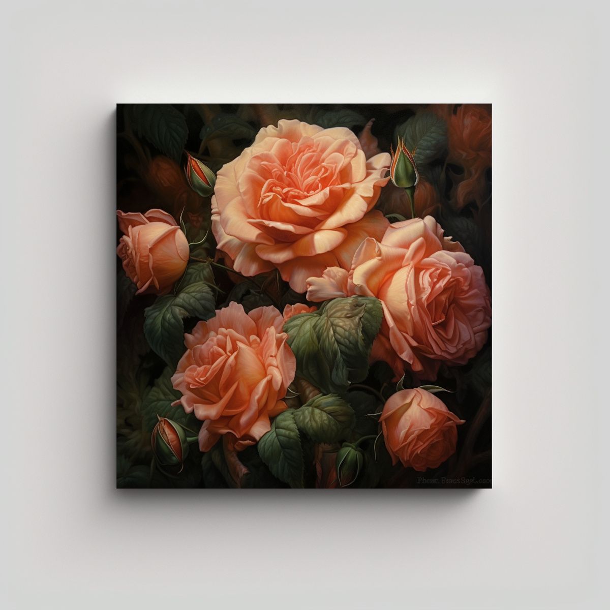 GENERICO - Composición Dinámica De Rosas Ilustradas Arte 80x80 Cm