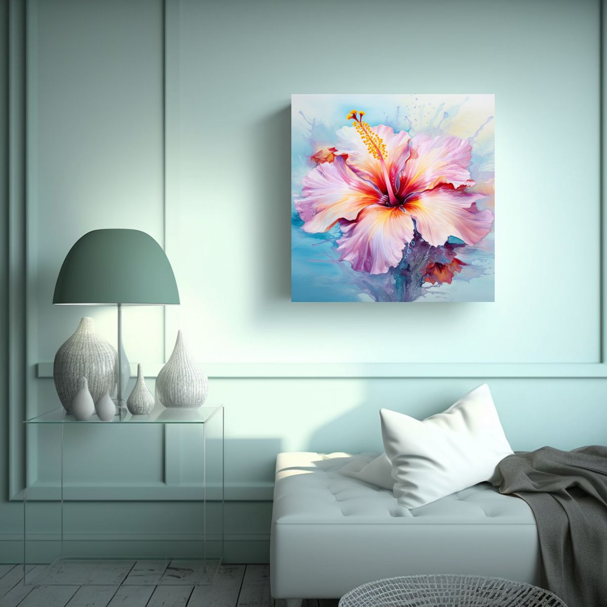 GENERICO - Pintura Abstracta De Colores Pasteles Con Flores 70x70 Cm