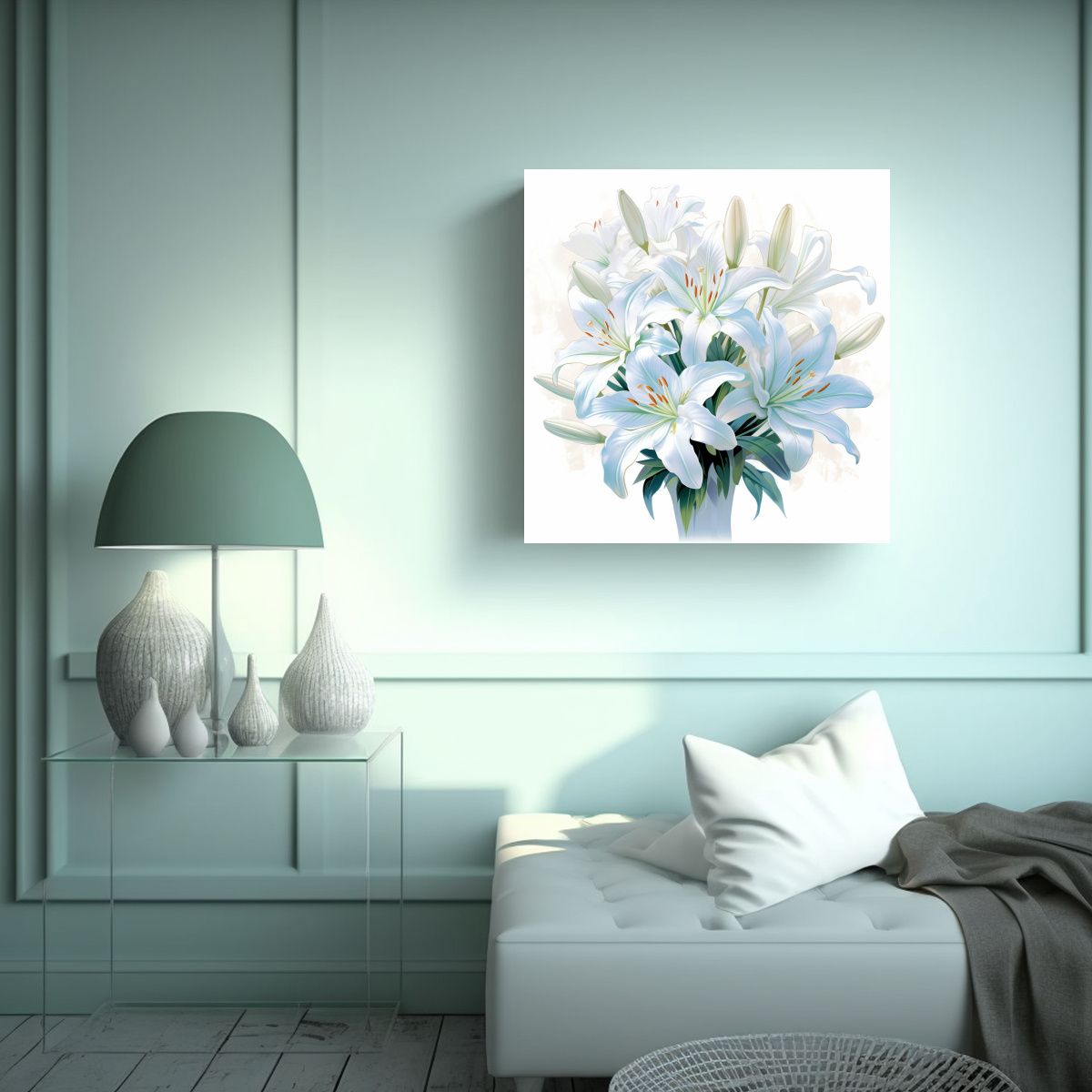 GENERICO - Cuadro De Bouquet De Lirios Blancos Composición 80x80 Cm