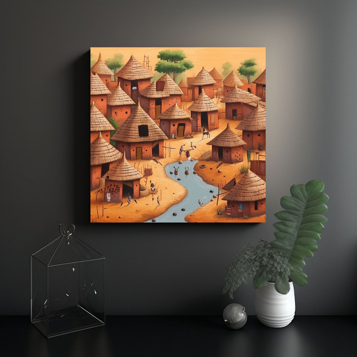 GENERICO - Pintura En Bastidor Arte Primitivo Africano Con 80x80 Cm