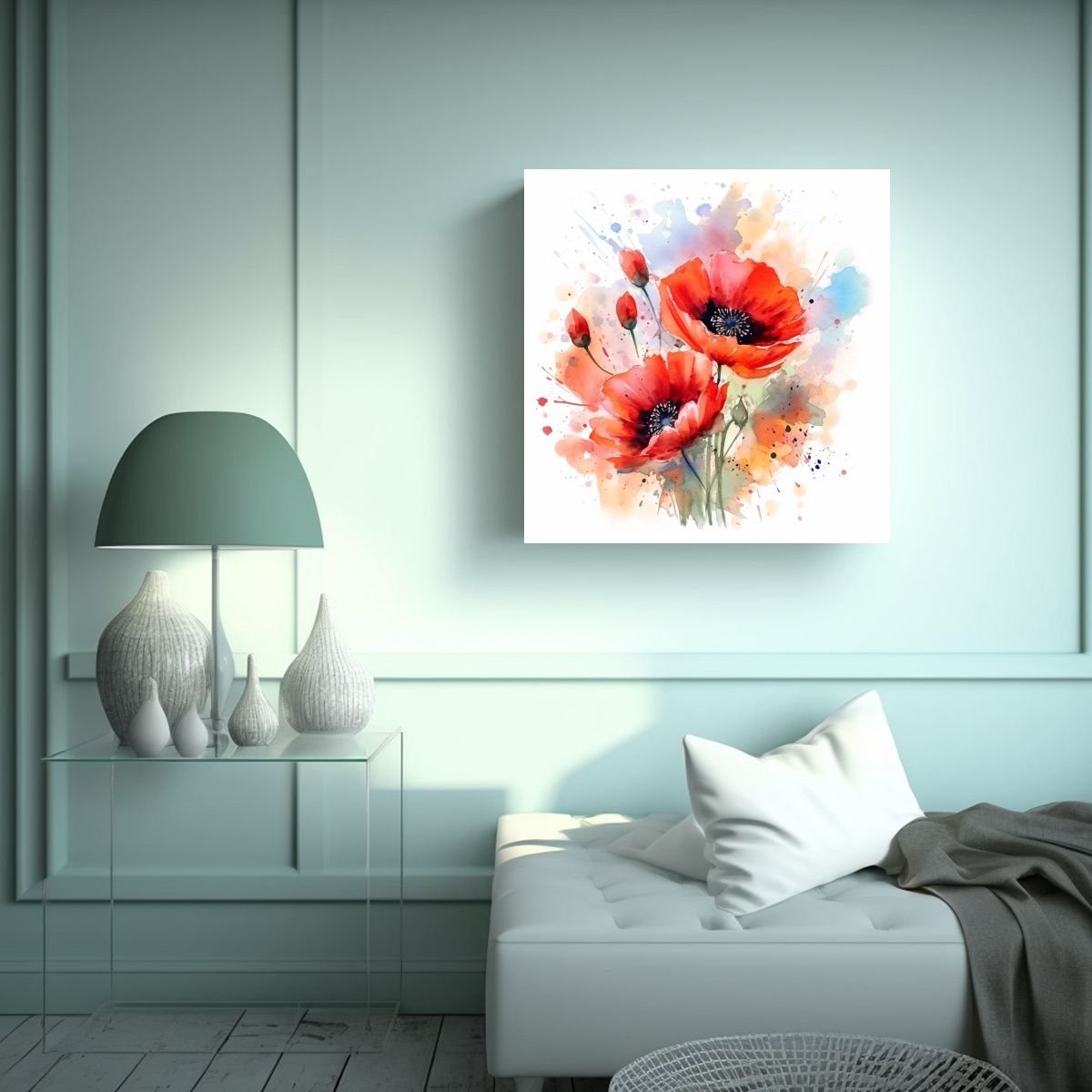 GENERICO - Composición Creativa De Amapolas Rojas Arte De 70x70 Cm.