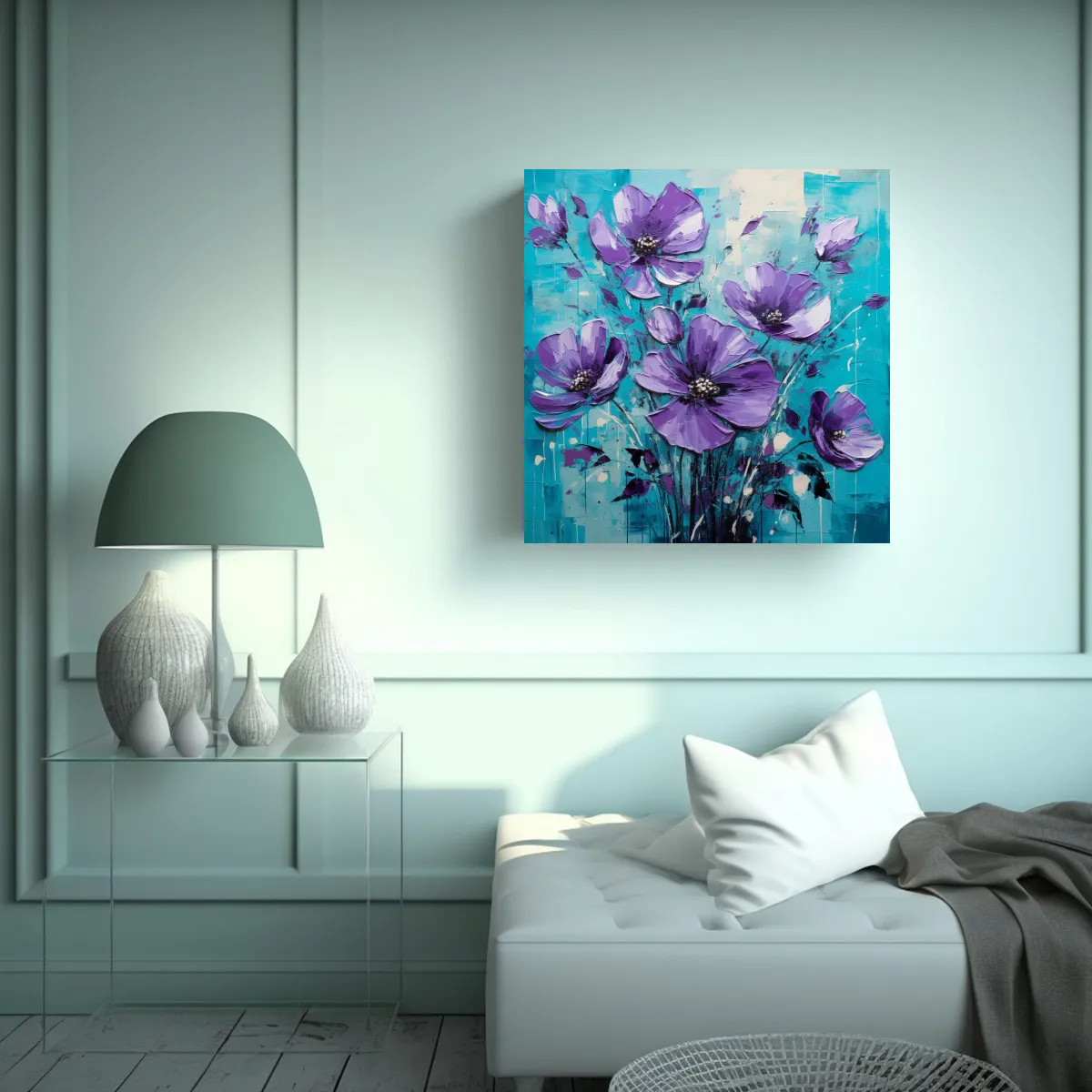 GENERICO - Cuadro Impreso Impactante Flores Púrpuras Y 80x80 Cm.