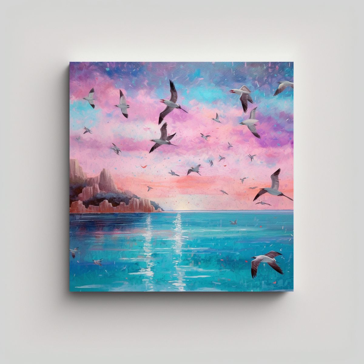 GENERICO - Lienzo Tela Cálido En Tonos Turquesa Y Lila Para 90x90 Cm