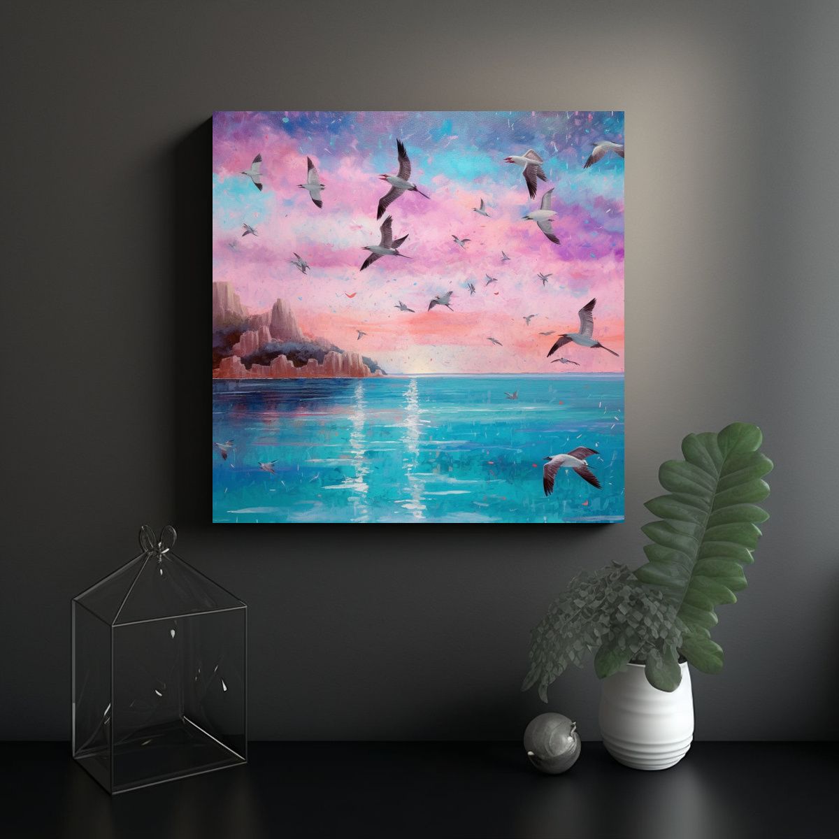 GENERICO - Lienzo Tela Cálido En Tonos Turquesa Y Lila Para 90x90 Cm