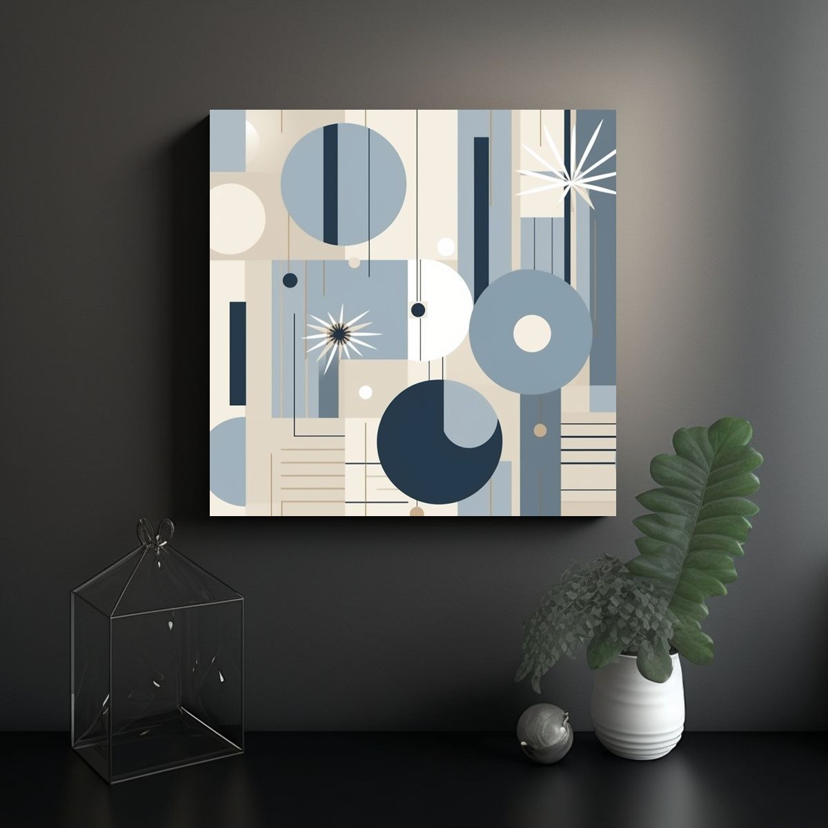 GENERICO - Cuadro Abstracto En Tonos Azules Y Grises Con 70x70 Cm