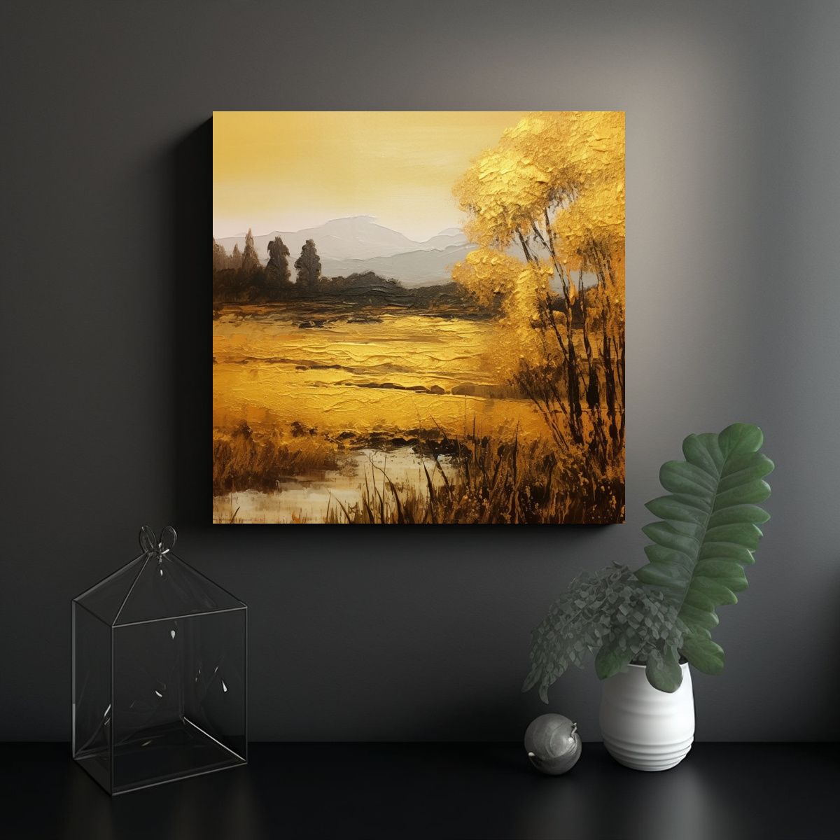 GENERICO - Pintura Al óleo Minimalista En Oro Para 80x80 Cm