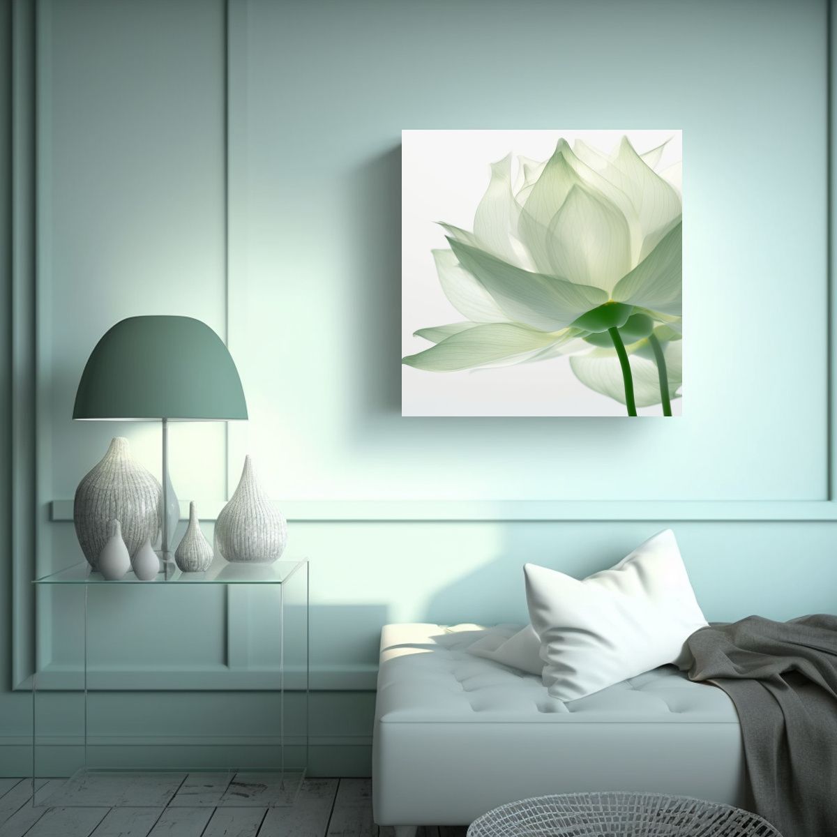GENERICO - Cuadro Decorativo De Hojas De Loto En Reflejo Con 90x90 Cm
