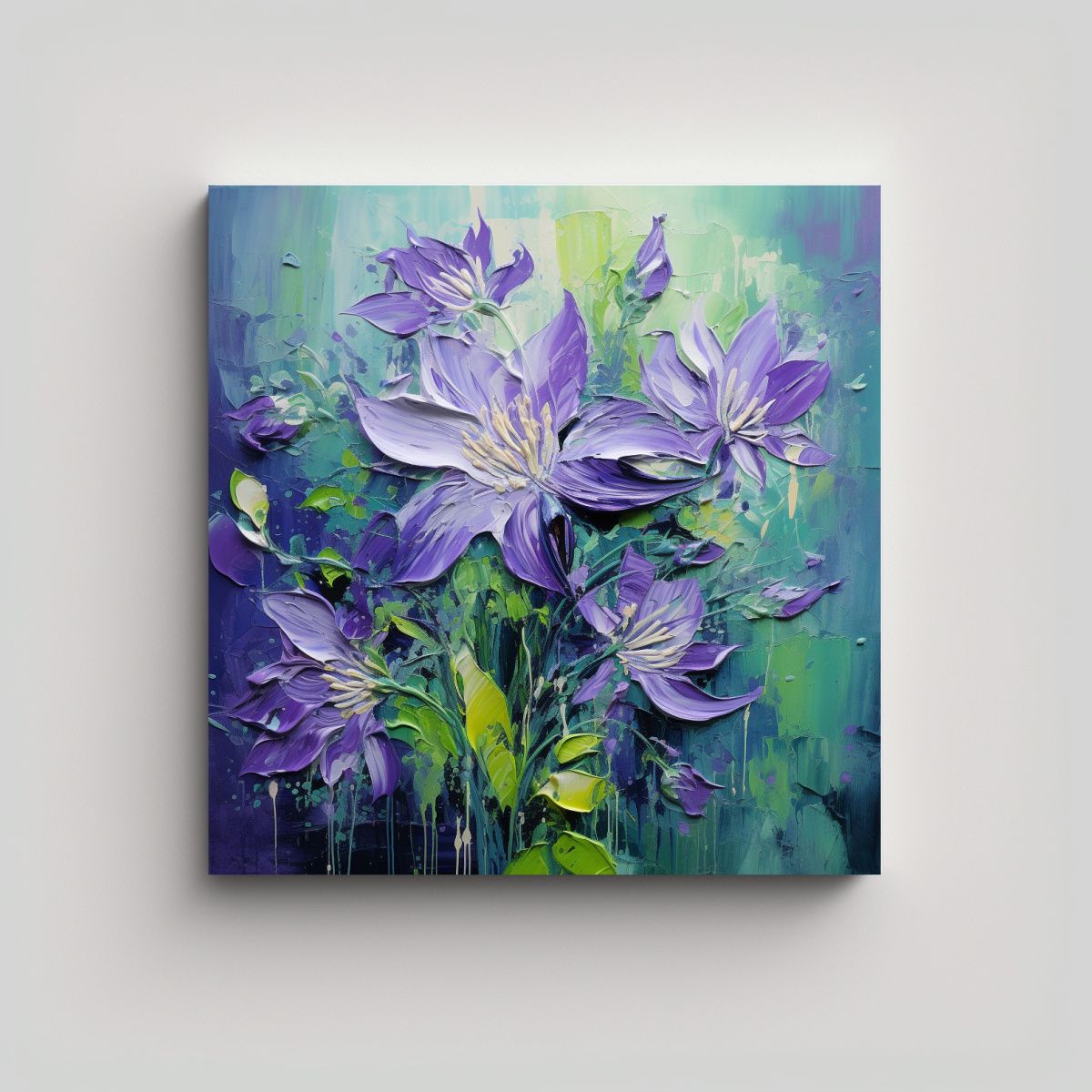 GENERICO - Pintura De Flores En Lienzo De Colores Verdes Y 70x70 Cm