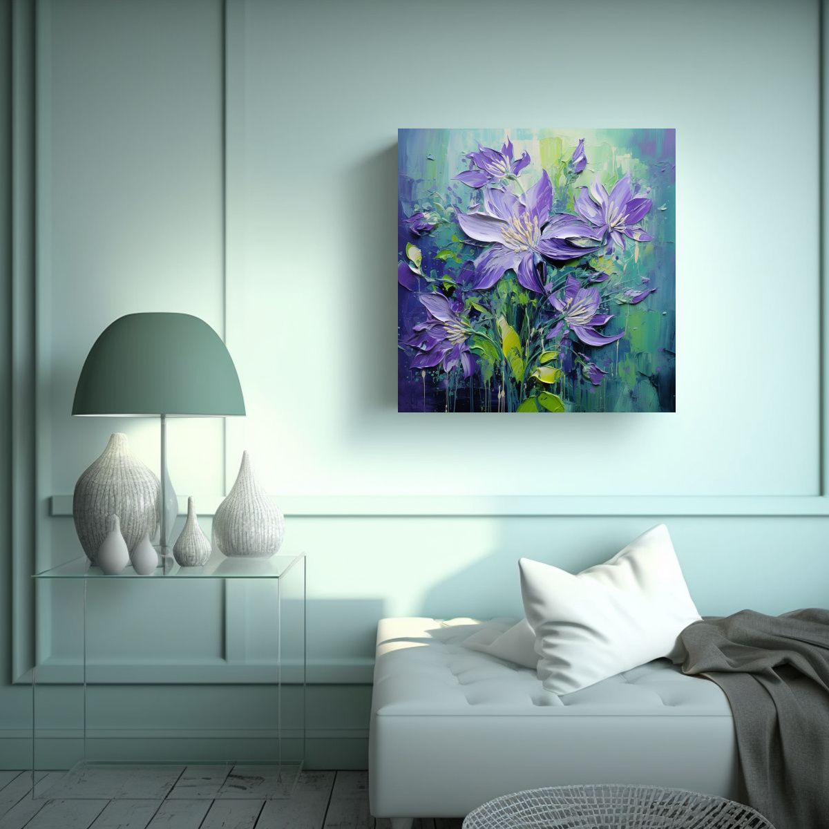 GENERICO - Pintura De Flores En Lienzo De Colores Verdes Y 70x70 Cm