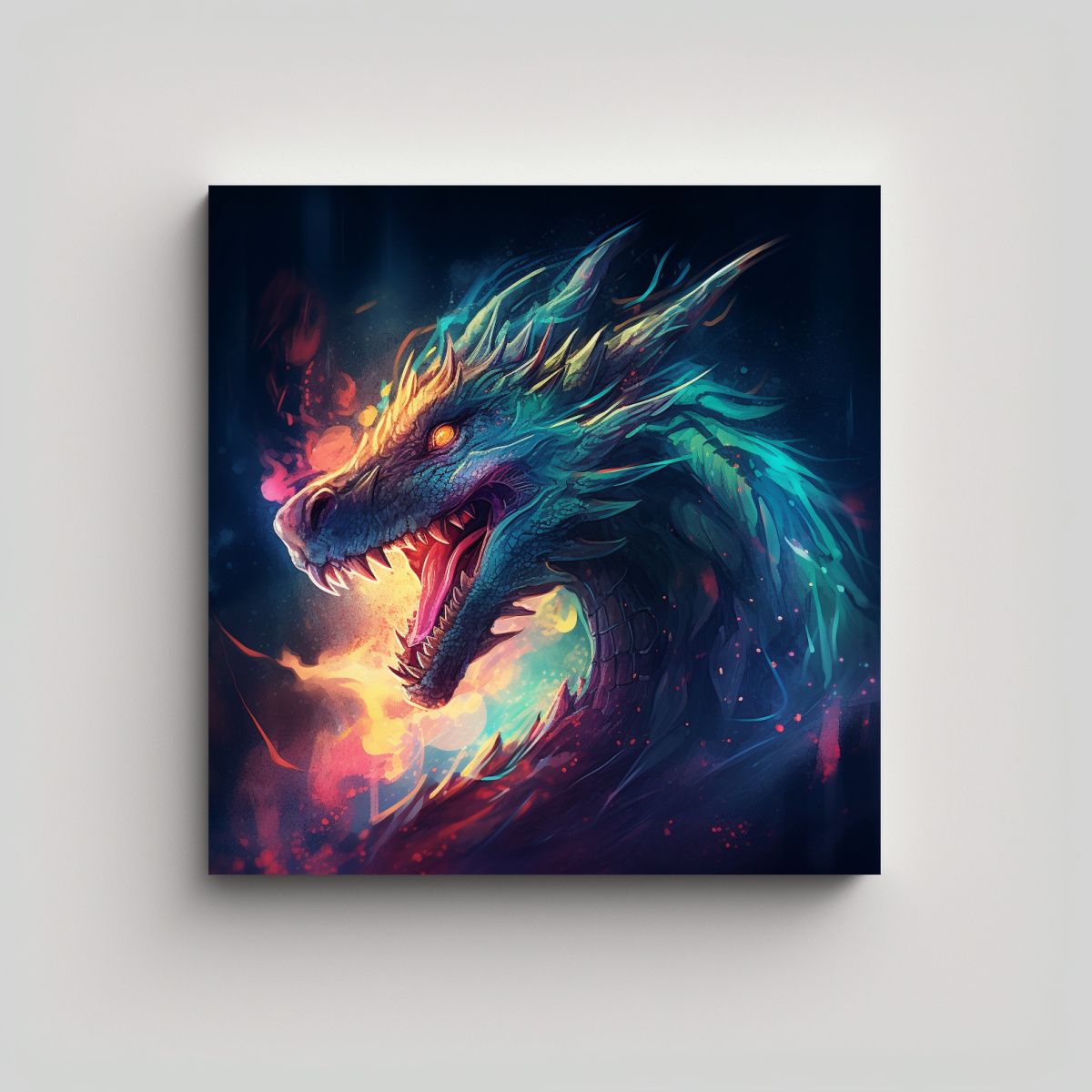 GENERICO - Pintura Decorativa Dragón Agresivo En Escena 70x70 Cm