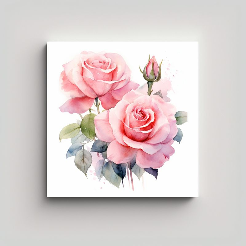 GENERICO - Cuadro De Rosas Rosadas En Acuarela Y Arte 80x80 Cm