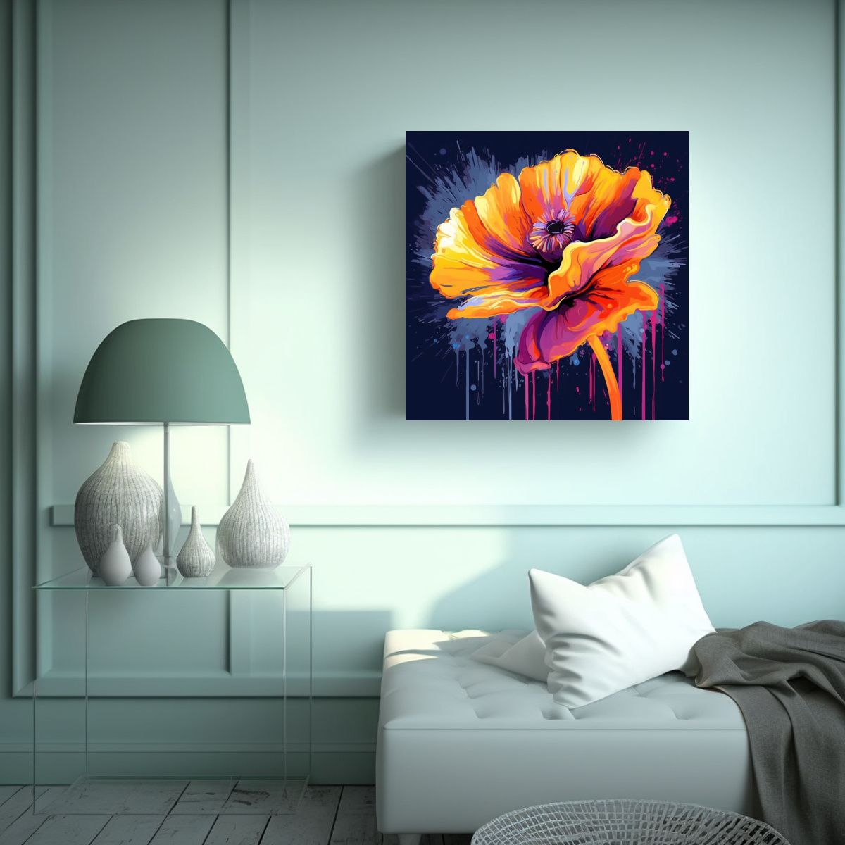 GENERICO - Ilustración Vectorial Moderna De Amapola Naranja 70x70 Cm