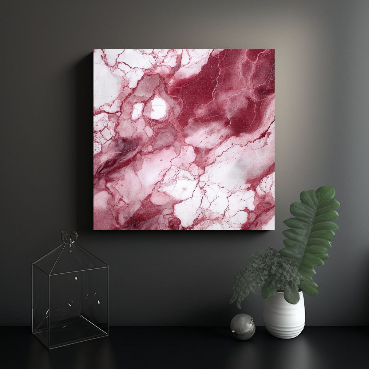 GENERICO - Cuadro Dibujo Perspectiva Textura Mármol Burdeos 70x70 Cm