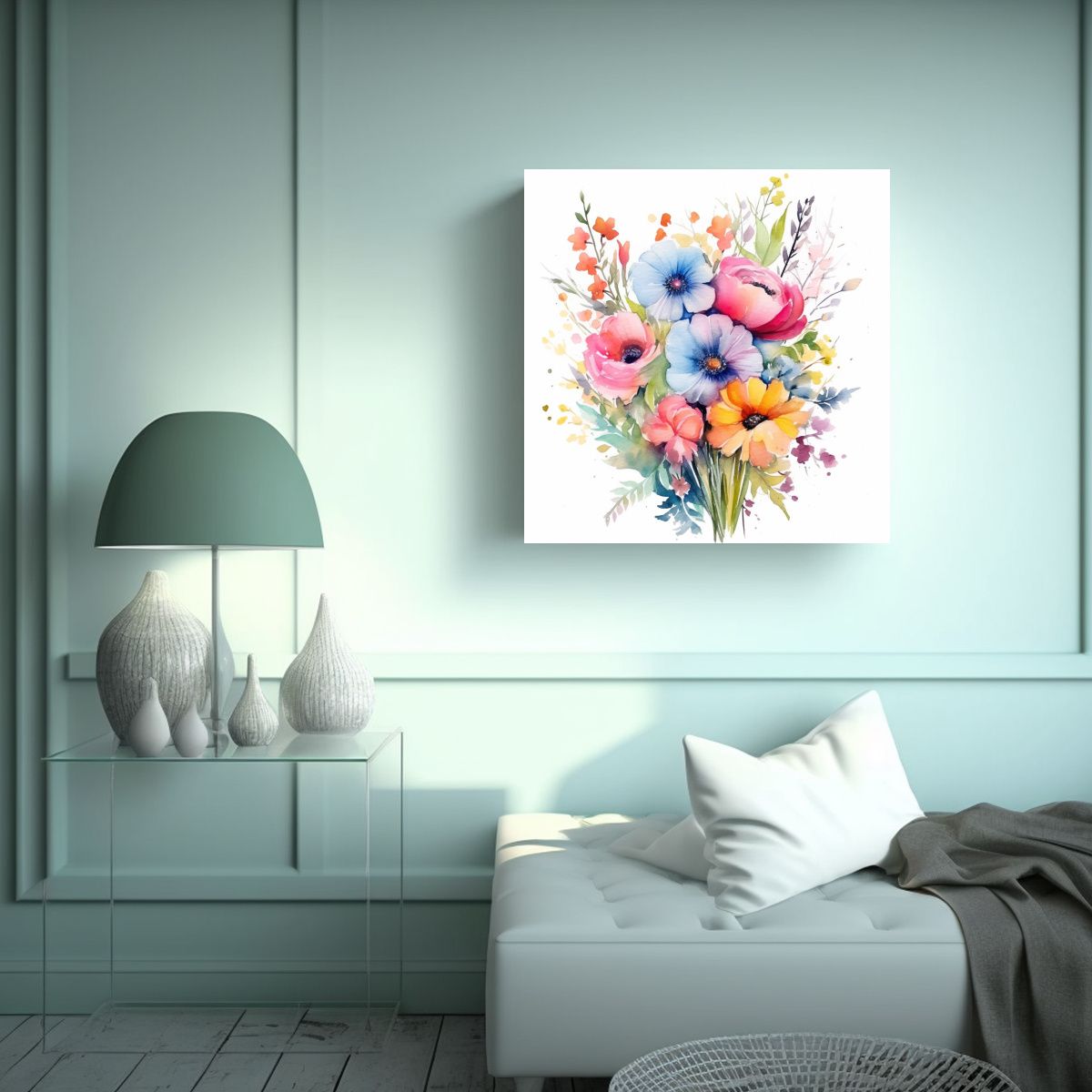 GENERICO - Cuadro Decorativo Urbano De Flores En Acuarela - 90x90 Cm
