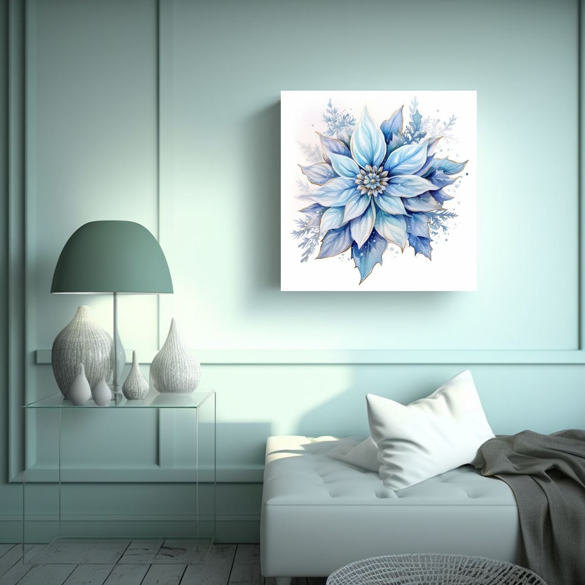 GENERICO - Arte Moderno Clipart De Poinsettia Azul En 80x80 Cm