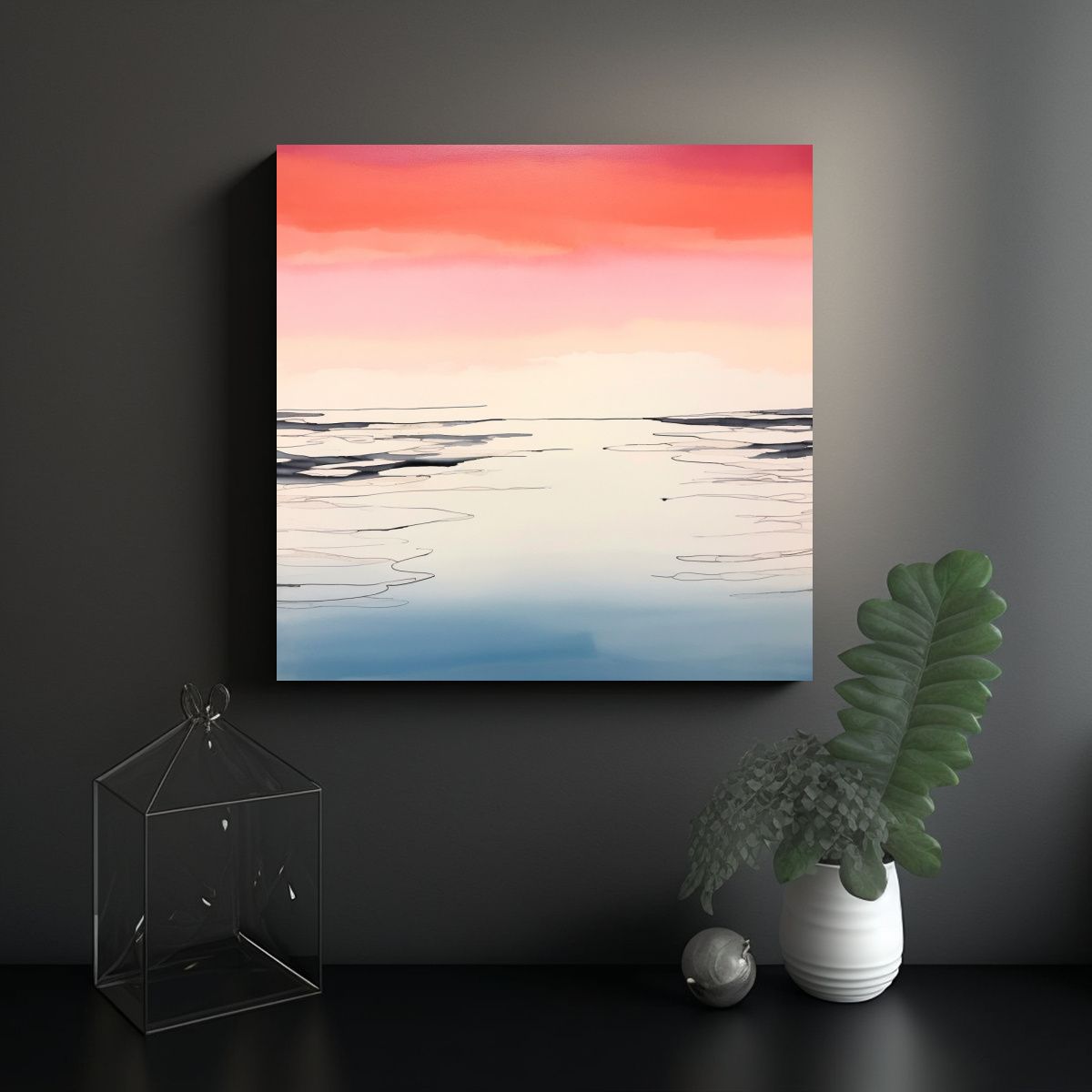 GENERICO - Cuadro Urbano Cuadrado Minimalista Arte Fluido 80x80 Cm.