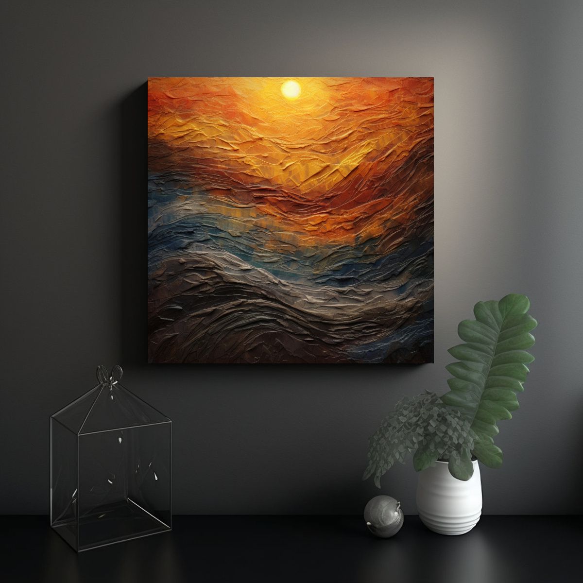 GENERICO - Pinturas Decorativas Con Textura De Amanecer En 70x70 Cm.