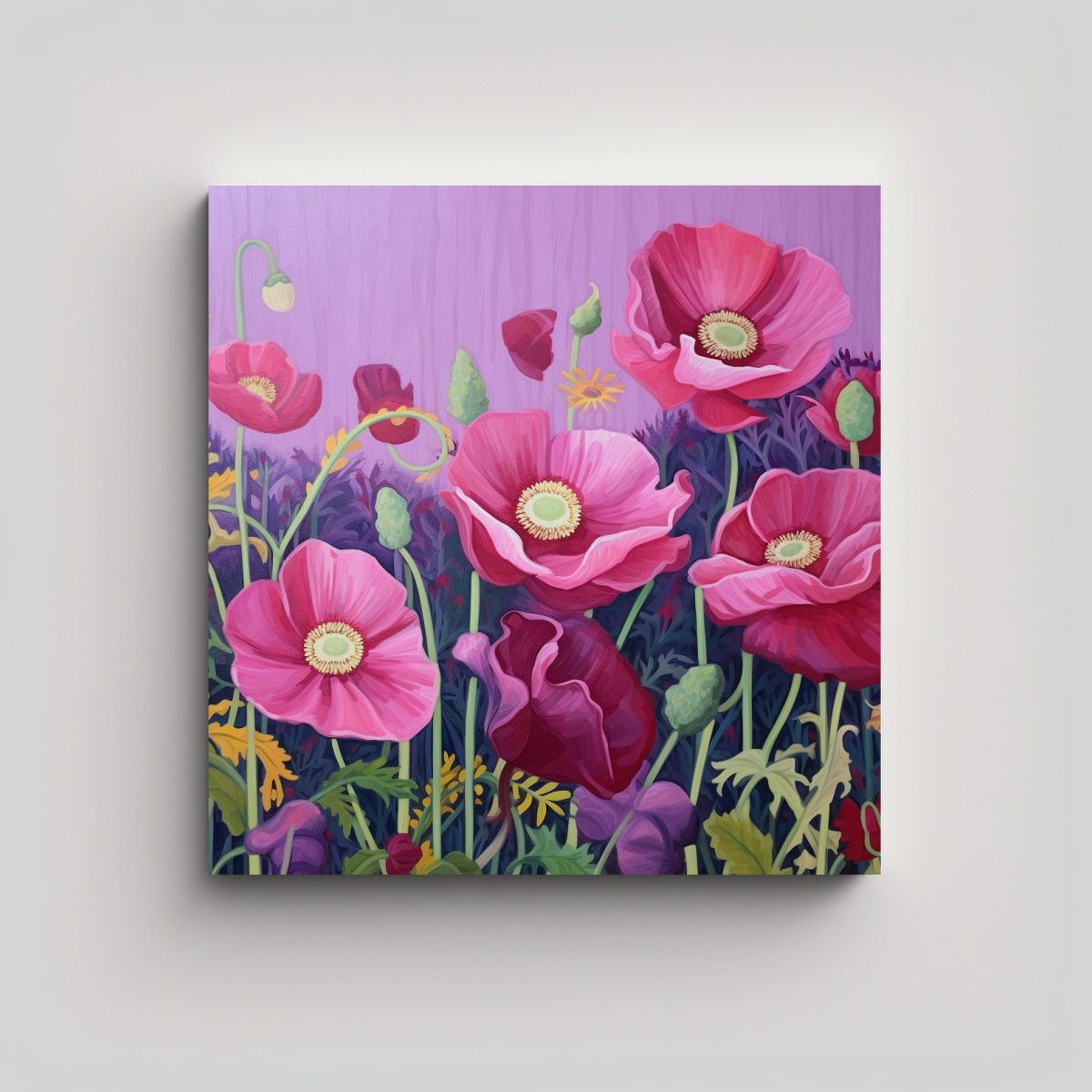 GENERICO - Lienzo De Tela Flores Rojas Y Moradas Para 80x80 Cm.