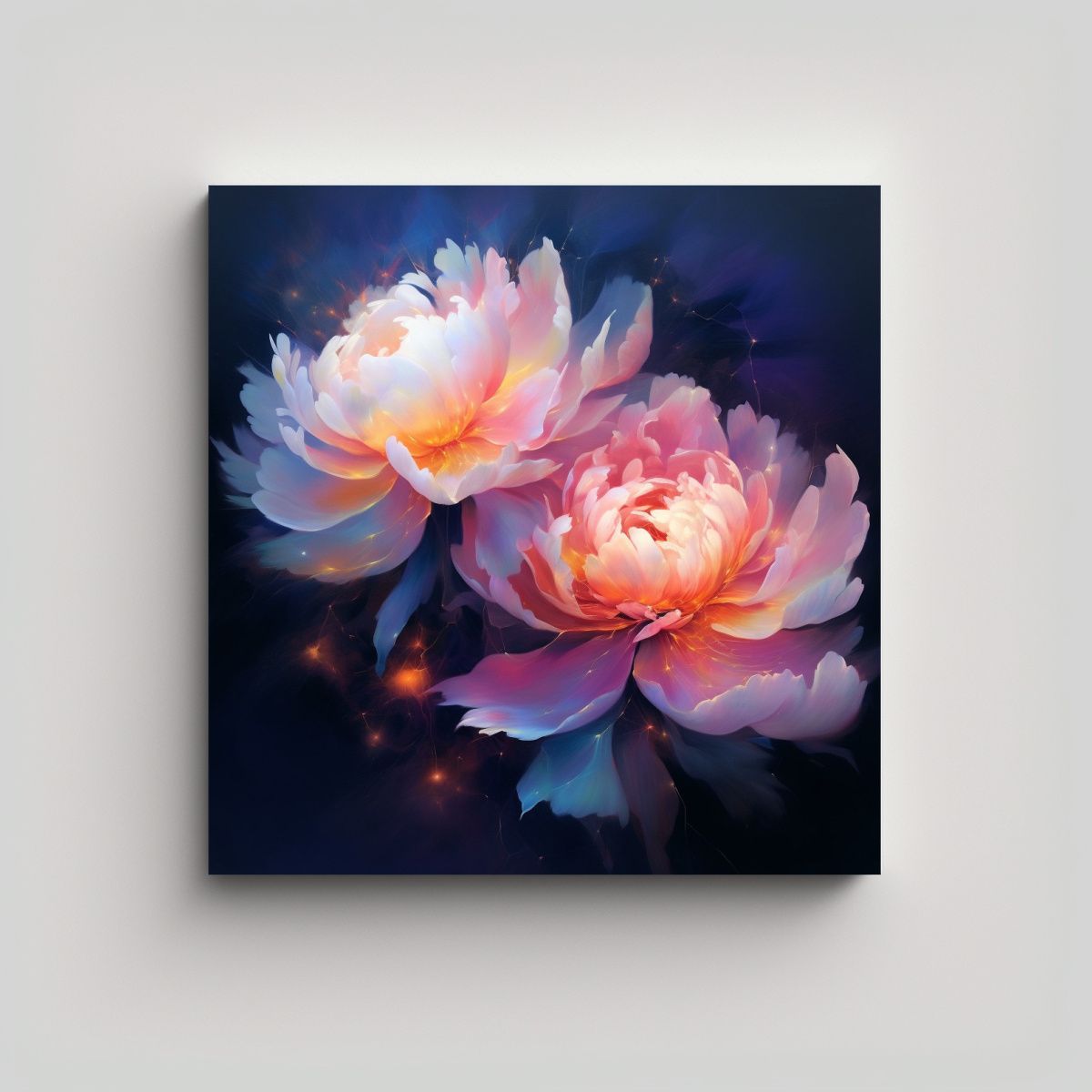 GENERICO - Cuadros Lienzo Simetría Dos Peonías Coloridas Y 70x70 Cm