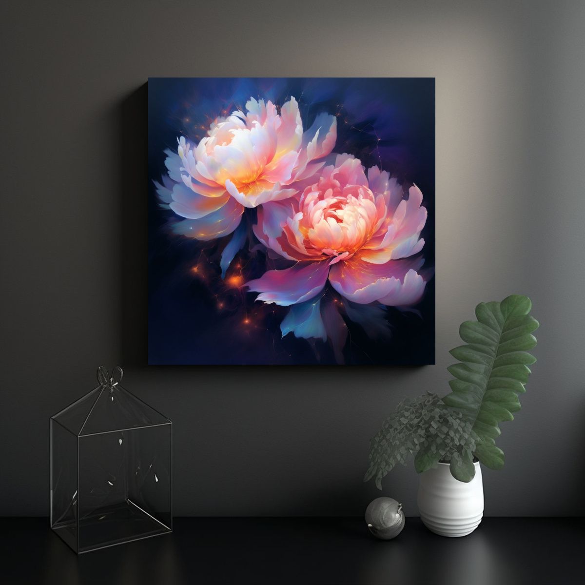 GENERICO - Cuadros Lienzo Simetría Dos Peonías Coloridas Y 70x70 Cm