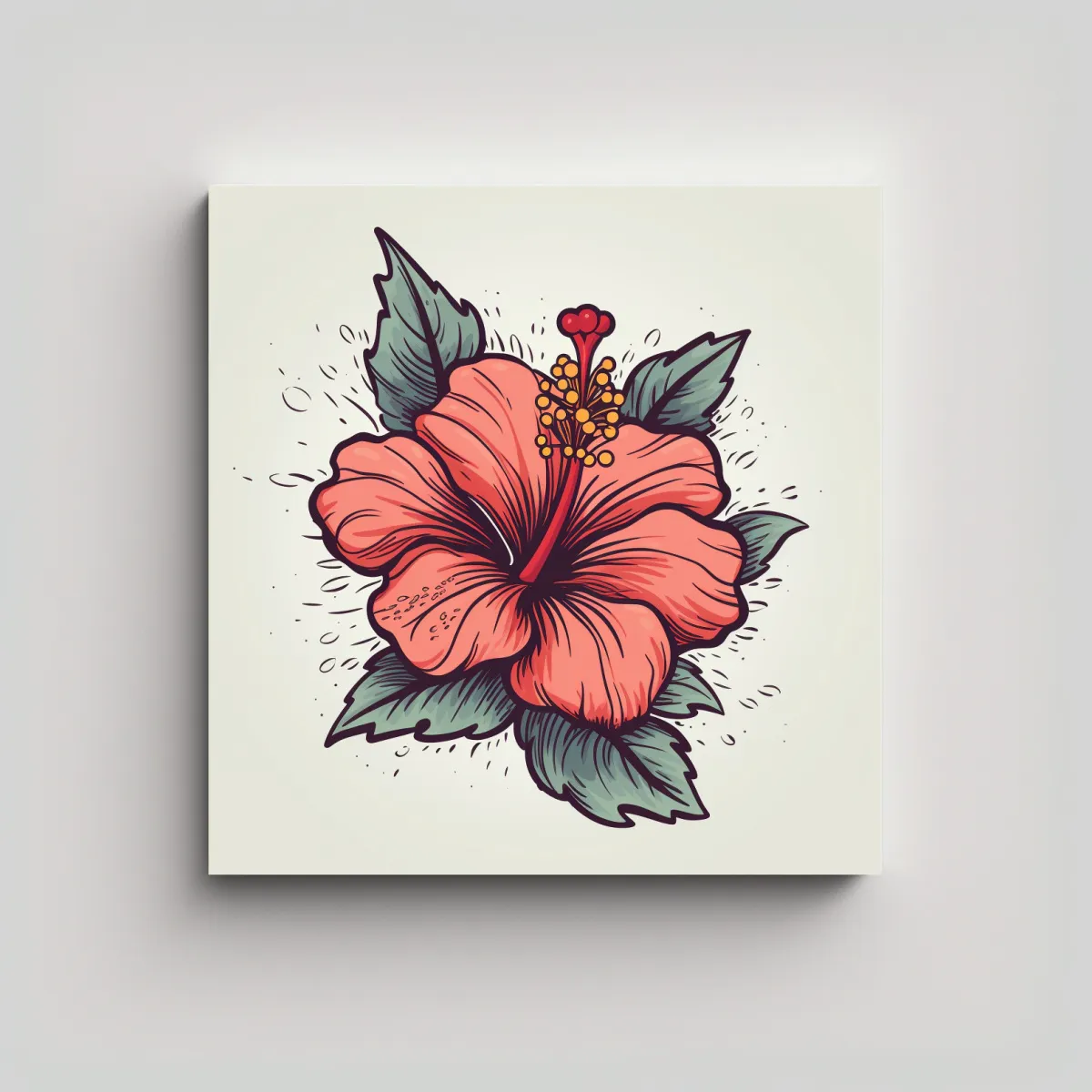 GENERICO - Ilustración Hibiskus En Doodle Cuadro 90x90 Cm
