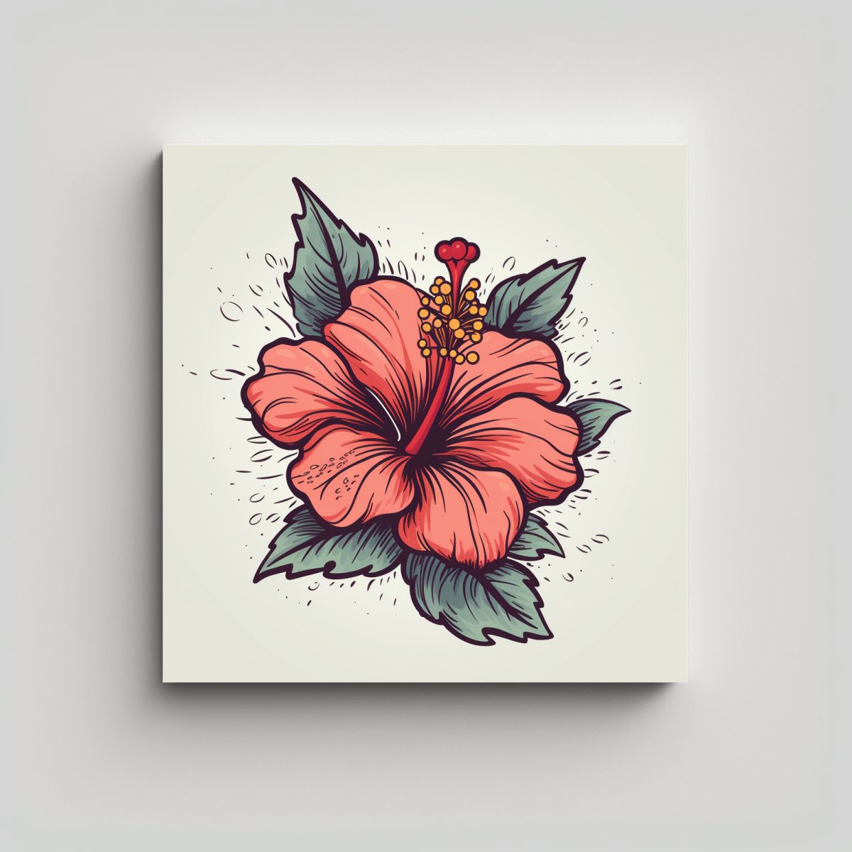 GENERICO - Ilustración Hibiskus En Doodle Cuadro 90x90 Cm