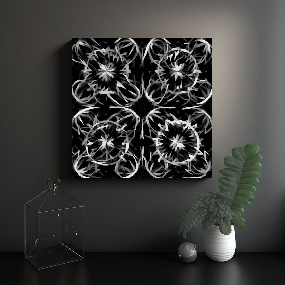 GENERICO - Lienzo Tela Forma única Diseño Mandala Blanco Y 70x70 Cm