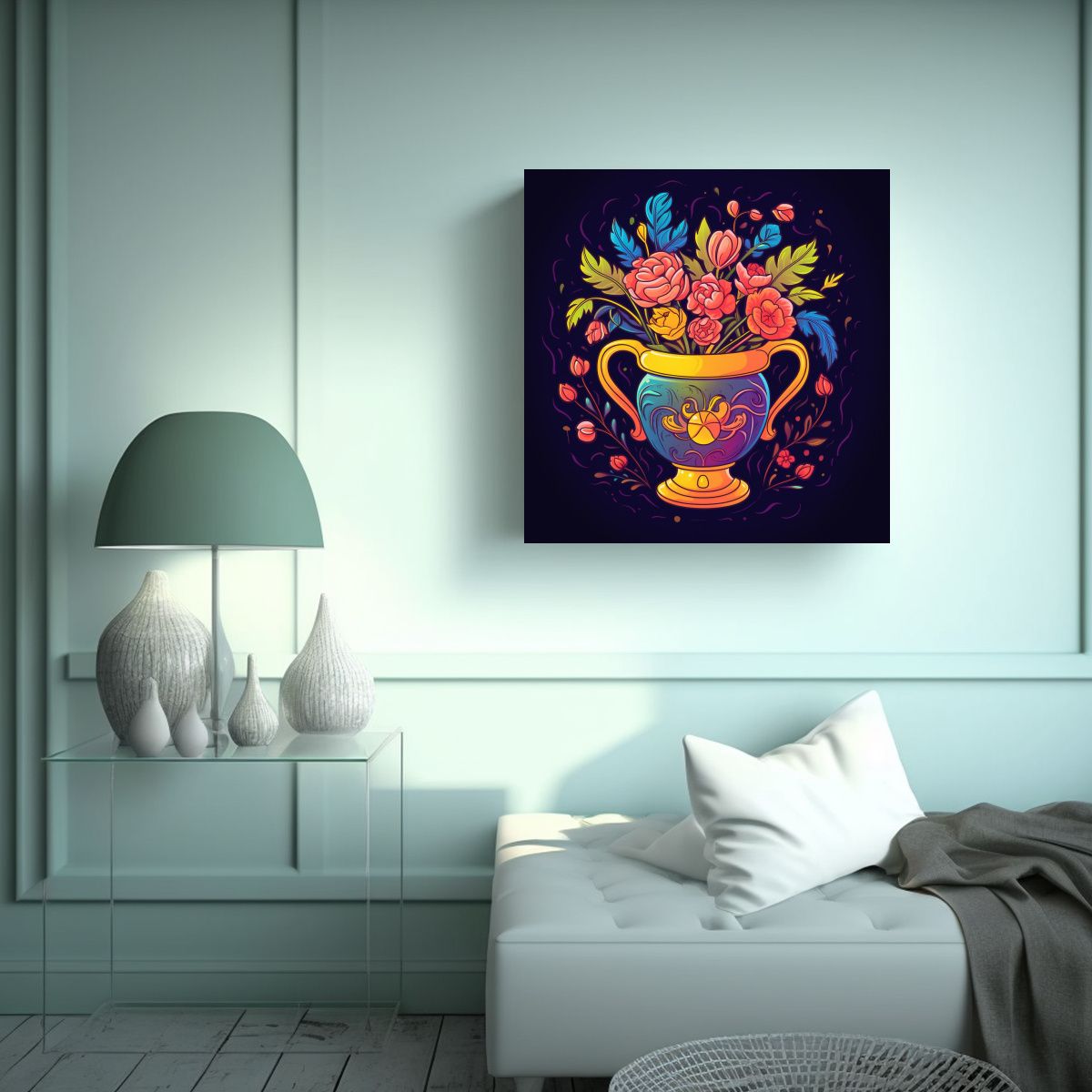 GENERICO - Cuadro Conceptual Profundo Con Jarrón Dorado Y 90x90 Cm