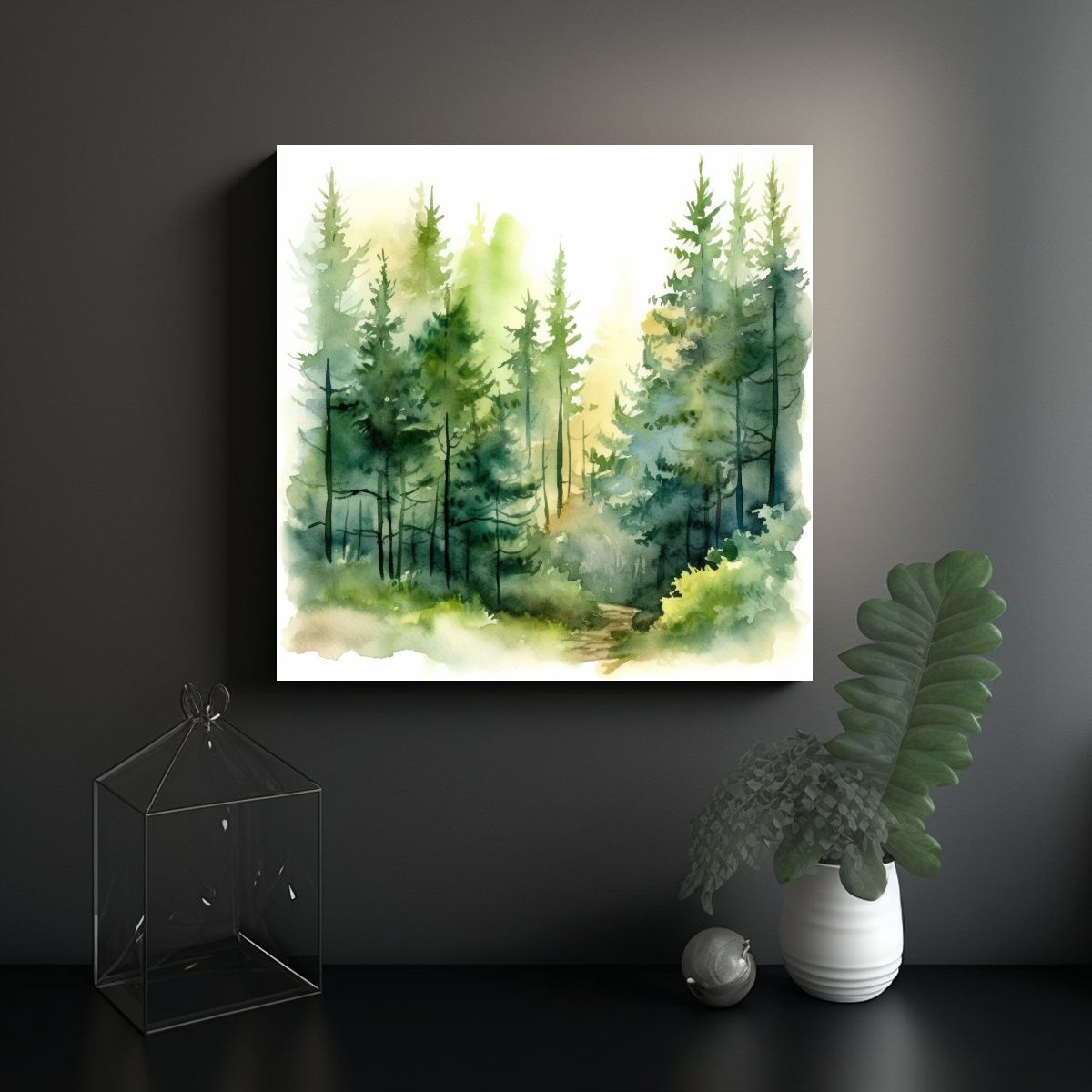 GENERICO - Cuadro Moderno Ivy árboles Pinos Bosque Luz 80x80 Cm