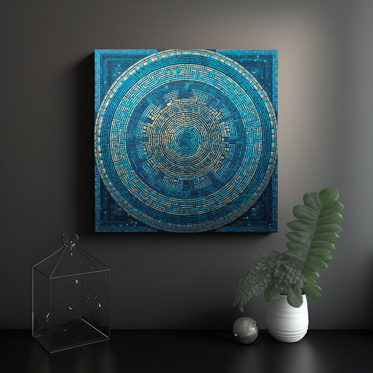 GENERICO - Cuadros De Decoración Con Mandala Azul Y Verde 70x70 Cm