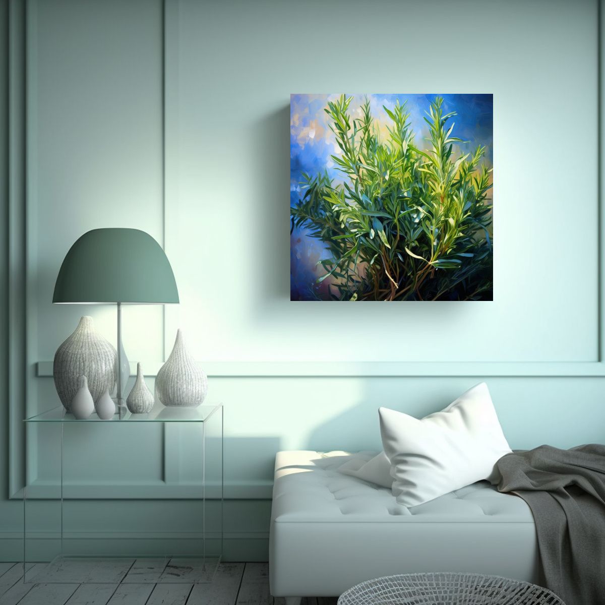 GENERICO - Cuadro Abstracto Motivo Romero Hierbas Pintura Al 80x80 Cm.