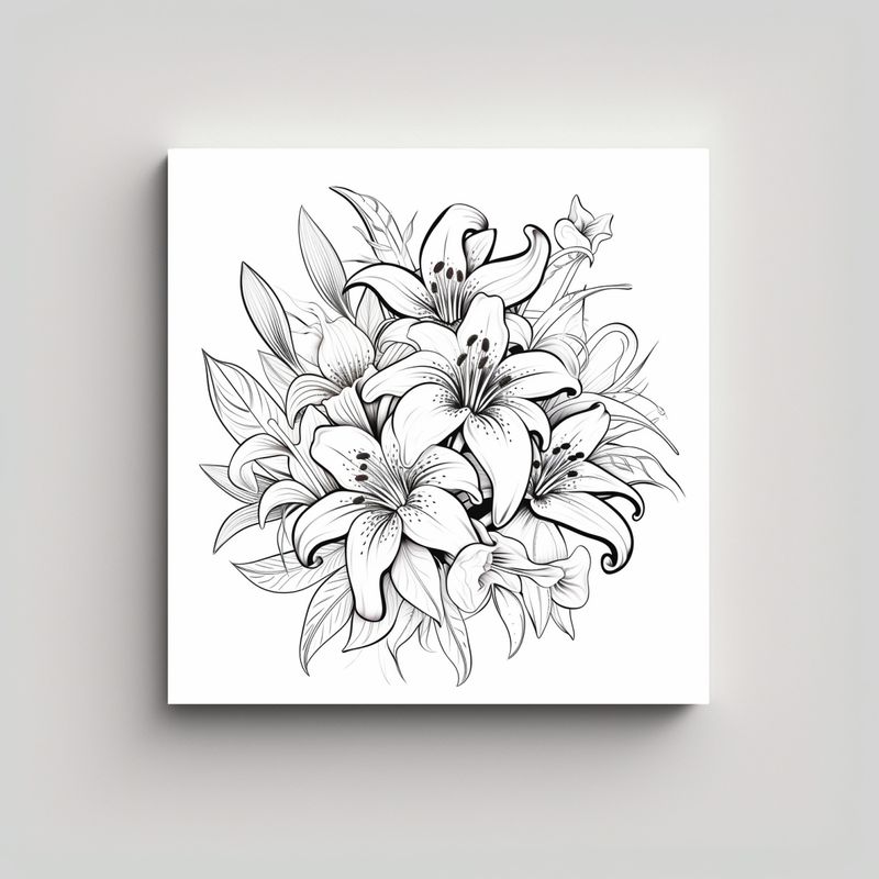 GENERICO - Lirios Blancos Negro Arte Línea Bouquet 80x80 Cm