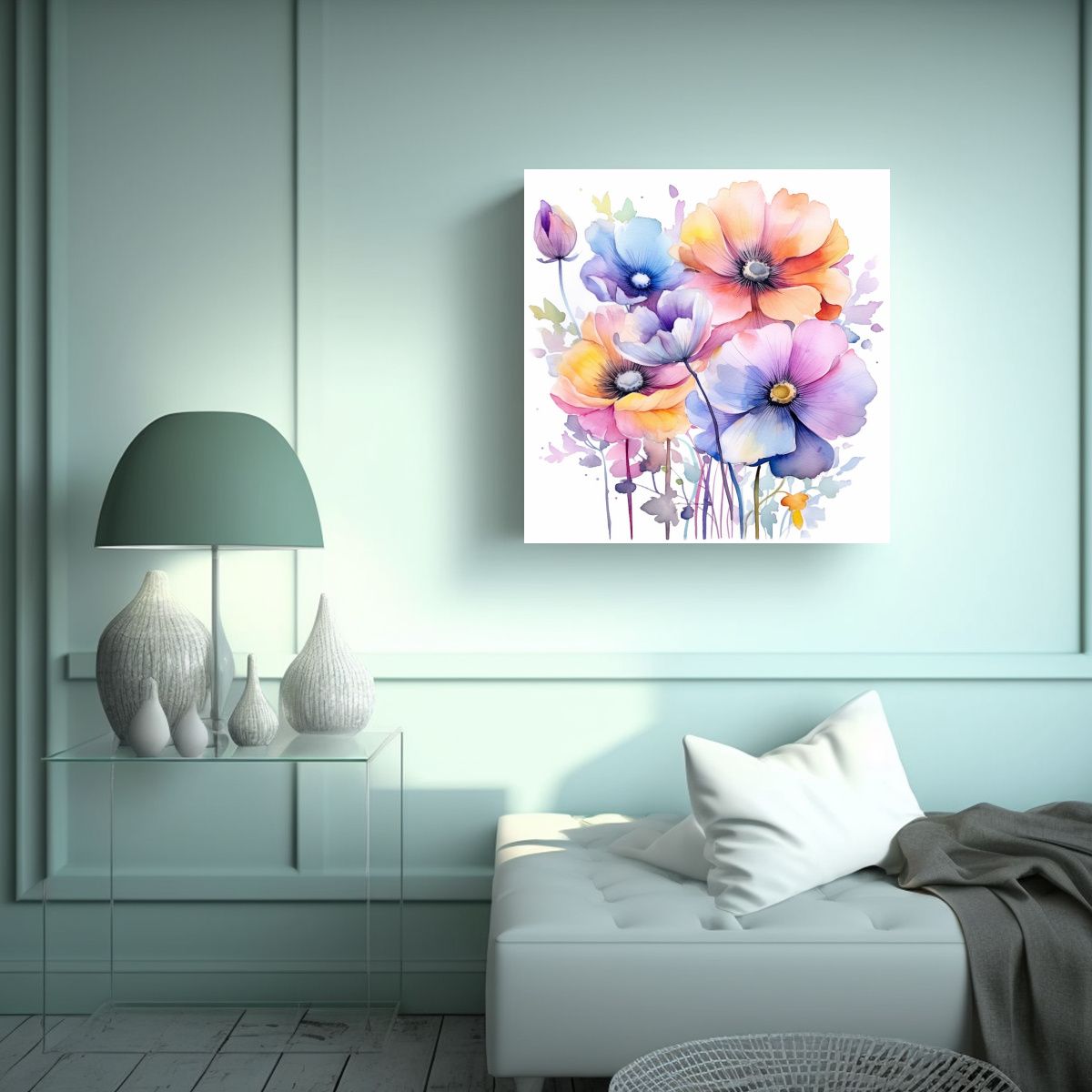 GENERICO - Arte De Pared Aquarell Flores Colores Pastel 90x90 Cm