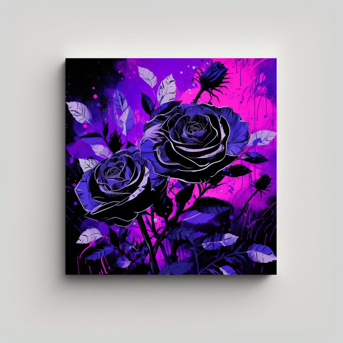 GENERICO - Lienzo Estilo Purple Y Negro Con Finas Líneas En 70x70 Cm