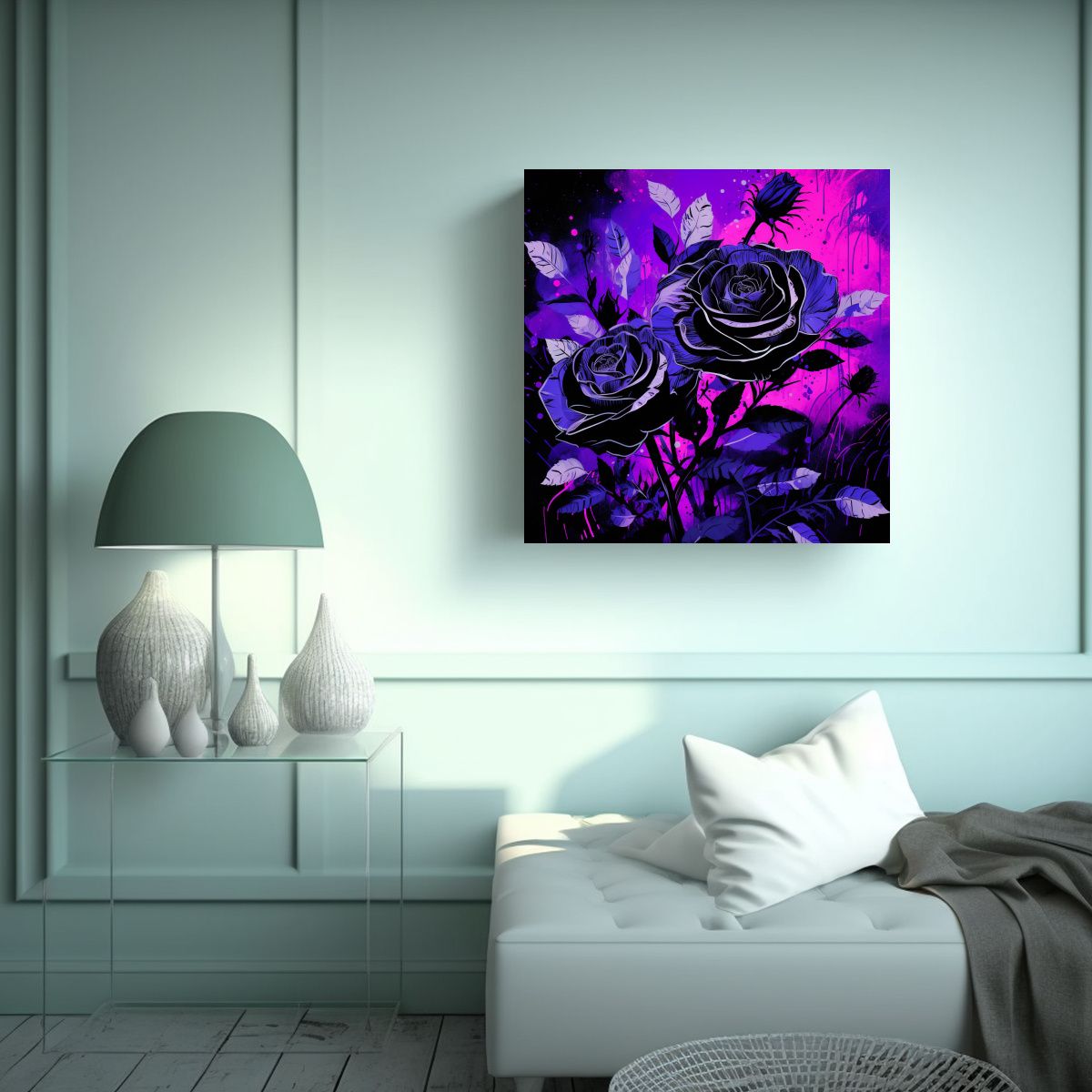 GENERICO - Lienzo Estilo Purple Y Negro Con Finas Líneas En 70x70 Cm
