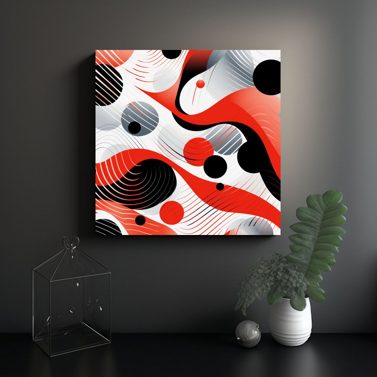 GENERICO - Arte Minimalista En Lienzo En Rojo Blanco Y Negro 70x70 Cm