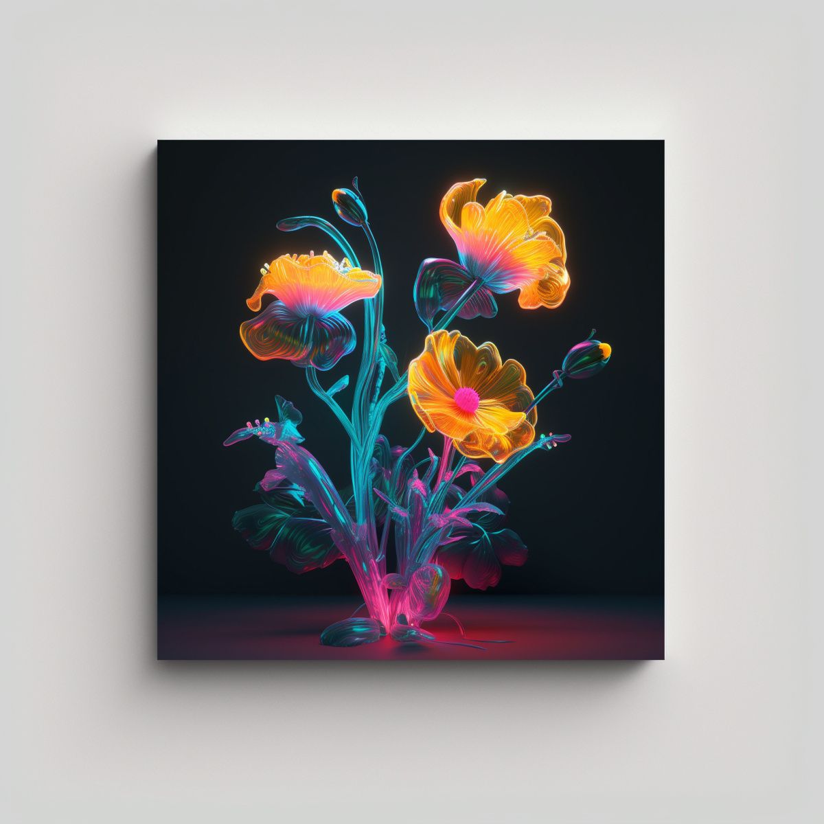 GENERICO - Cuadro Moderno Minimalista Neon Flowers Detalles 70x70 Cm