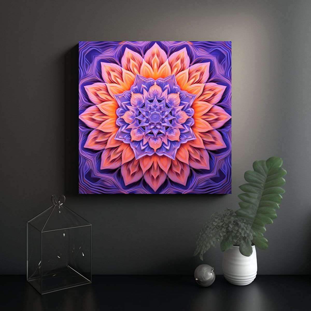 GENERICO - Tela En Bastidor Dibujo Adorno Flores Mandala 90x90 Cm