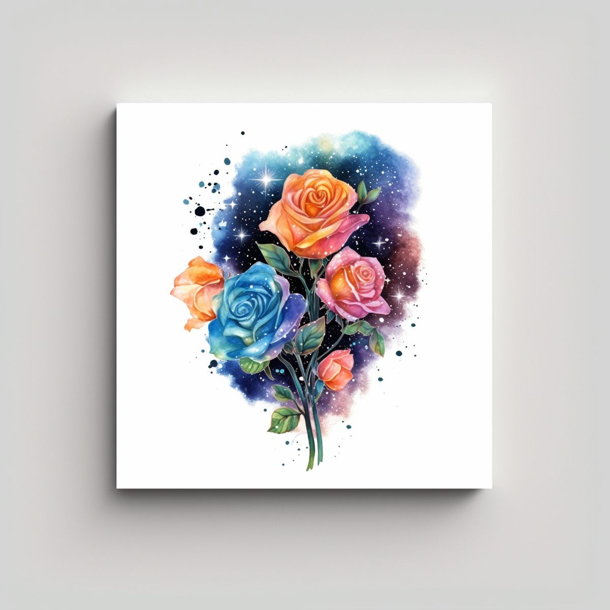 GENERICO - Cuadro Moderno De Rosas Cósmicas Luminosas En 90x90 Cm.