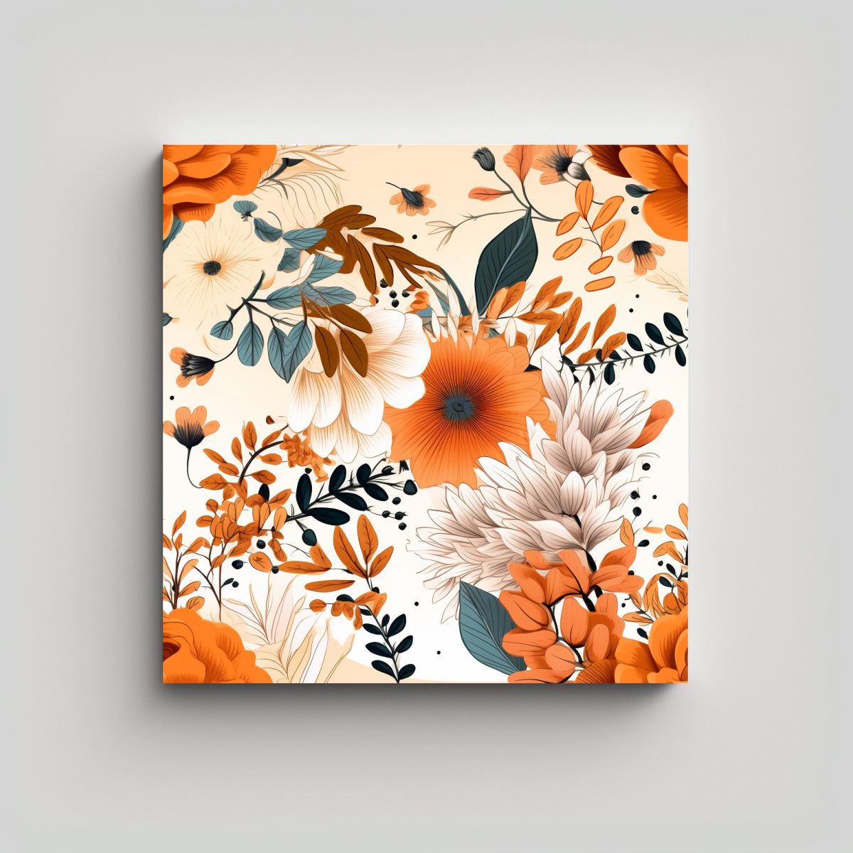 GENERICO - Cuadro Decorativo Floral Blanco Profundo Vector 70x70 Cm