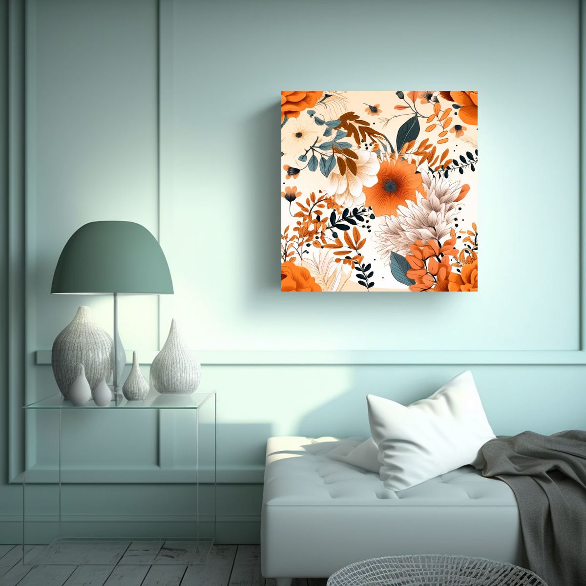 GENERICO - Cuadro Decorativo Floral Blanco Profundo Vector 70x70 Cm