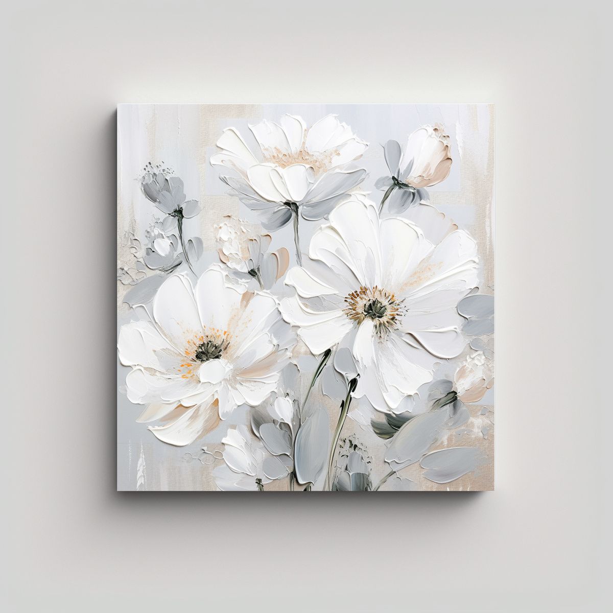 GENERICO - Pintura De Flores En Lienzo En Colores Blanco Y 70x70 Cm