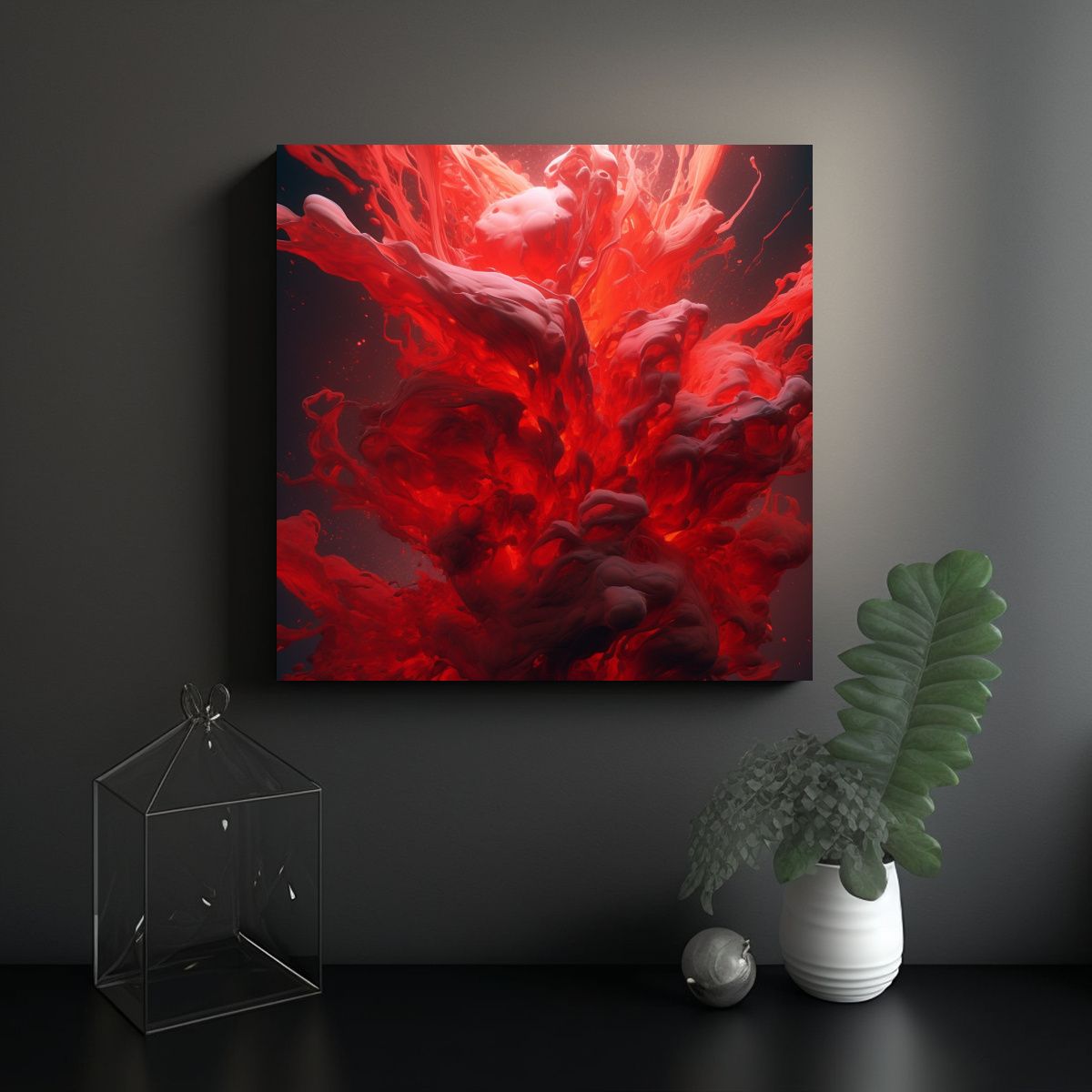 GENERICO - Pinturas Rojas Abstractas Expresivas Con Estilo 90x90 Cm