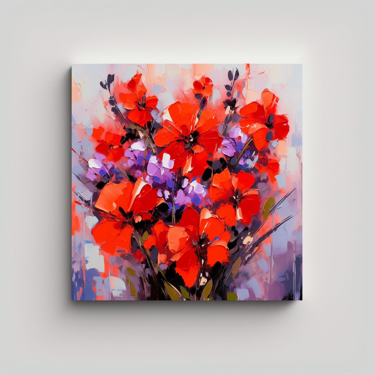 GENERICO - Pintura De Flores En Lienzo En Colores Púrpura Y 70x70 Cm.