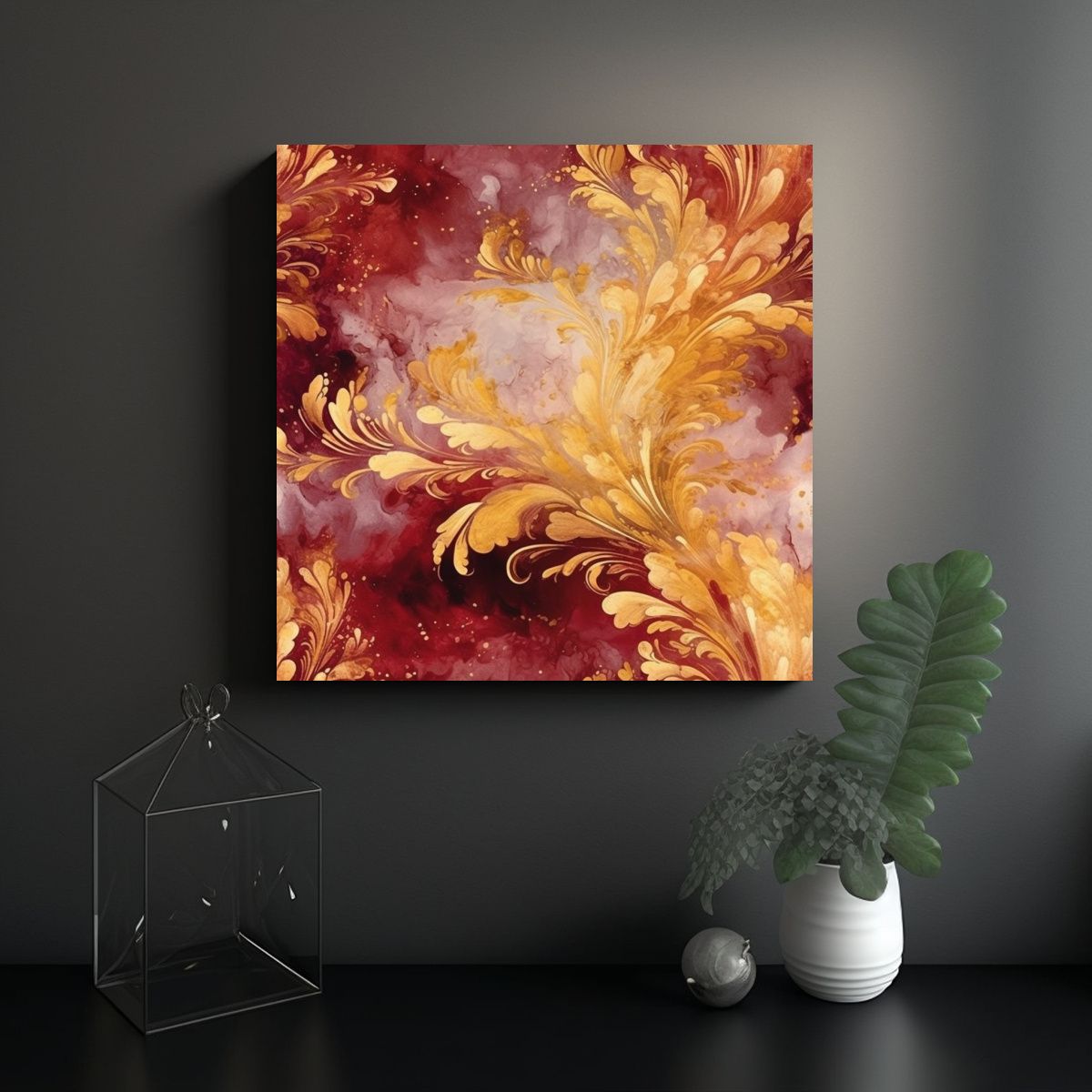 GENERICO - Cuadro Maroon Y Dorado En Azulejo Estilo 90x90 Cm