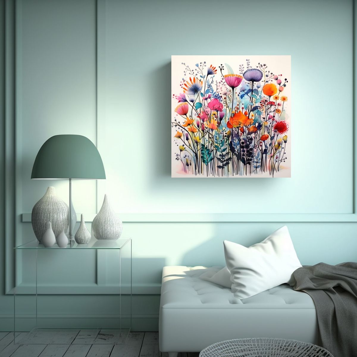 GENERICO - Pintura Acuarela Majestuosa De Flores Arte 80x80 Cm