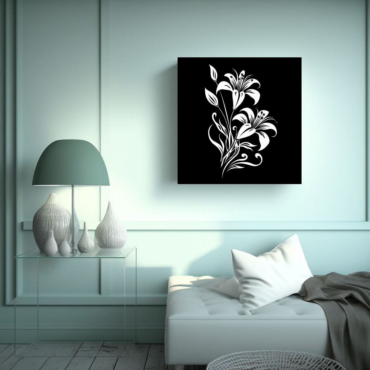 GENERICO - Relieve De Arte Con Esténcil Floral Dark Queen 90x90 Cm