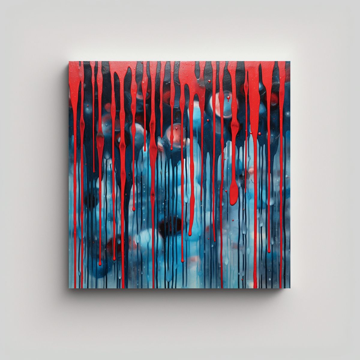 GENERICO - Cuadro Abstracto Con Figuras Azules Y Gotas Rojas 70x70 Cm